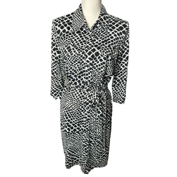 J McLaughlin Animal Print Button Up Shirt Dress Midi Stretch Pocket Women’s Sz L - Picture 1 of 5
